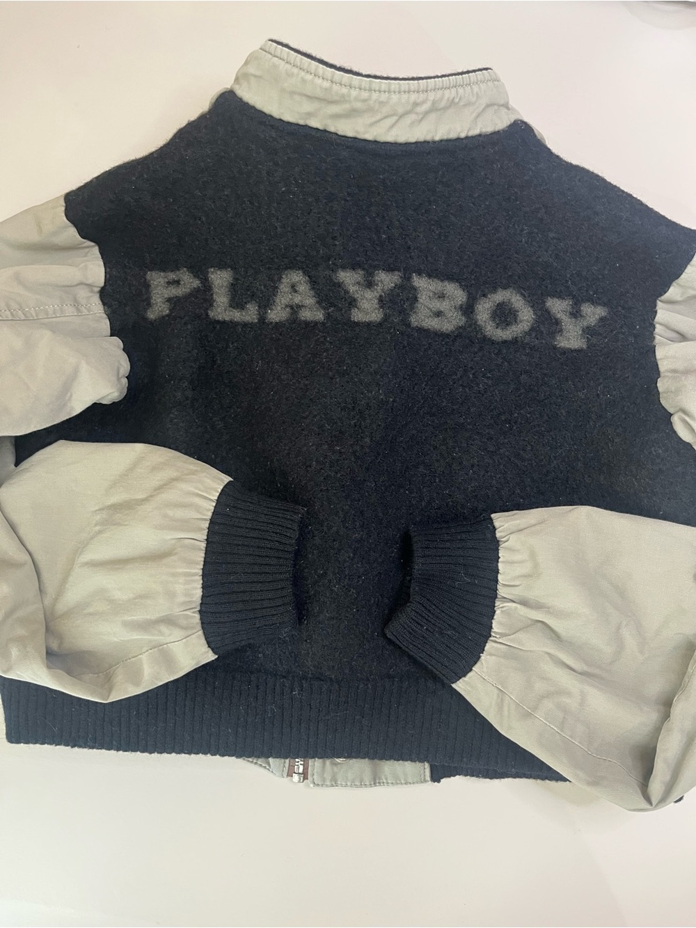 Vintage 90’s PLAYBOY Black Wool Crop Jacket with Logo Varsity Cargo Bomber M